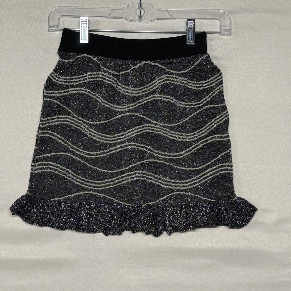 Adore Knit Kids Girls Large Black Sparkle Wavy Skirt Ruffle Hem‎